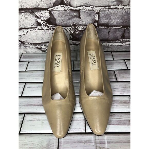 VTG Enzo Angiolini Nude Beige Leather Slip On Dress Heels Women Sz 7M US/37.5EU - Picture 10 of 16